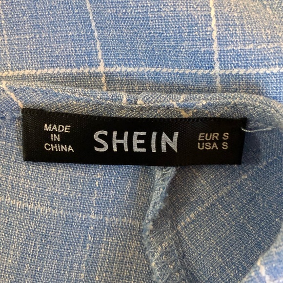 DONATED Shein Powder Blue & White Plaid High Low Peplum Blouse - Picture 10 of 16